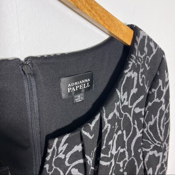 Adriana Papell Black & Grey Knit Sheath Dress 14 Women's Modest 3/4 Sleeves 14 - Picture 6 of 8